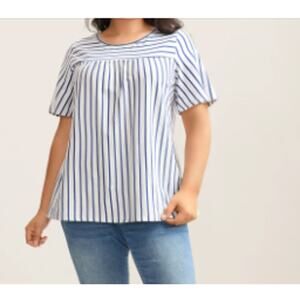 BLOOMCHIC  SZ 12 L Blue Stripes Everywhere Round Neck T-Shirt NWT B119
